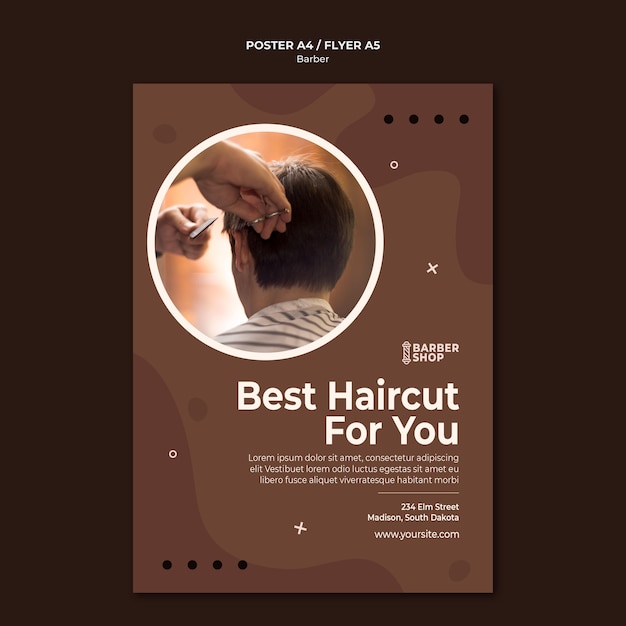 Melhor corte de cabelo para você, homem, modelo de pôster de barbearia
