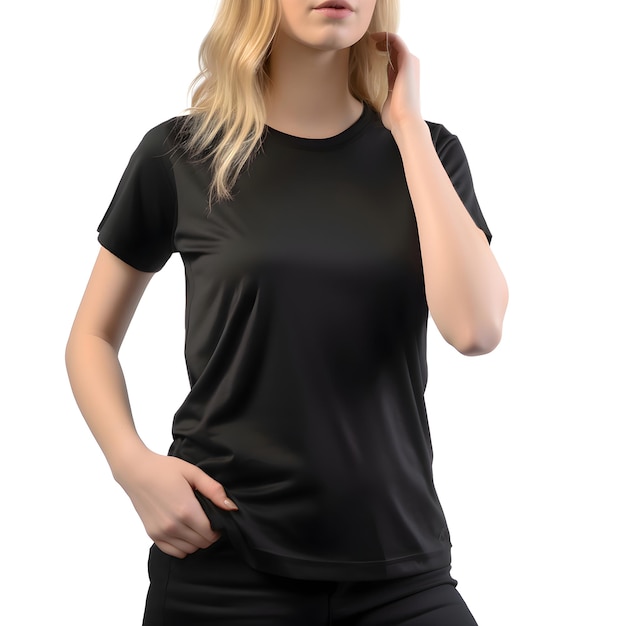 Menina loira de camiseta preta isolada em fundo branco