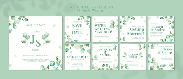 Mensagens de mídia social de casamento minimalista