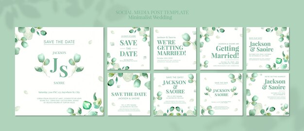 Mensagens de mídia social de casamento minimalista