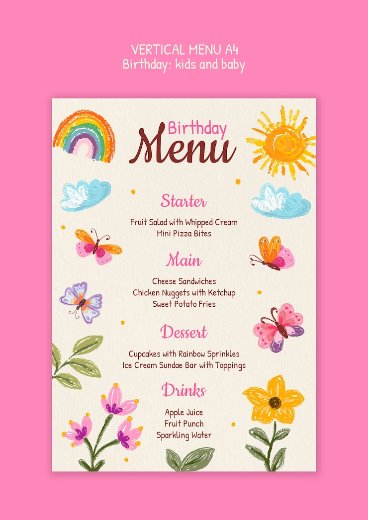 PSD grátis menu de aniversário para crianças e bebés