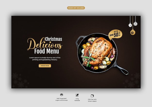 Menu de comida de feliz natal e modelo de banner da web do restaurante