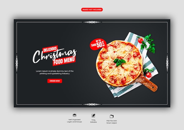 PSD grátis menu de comida de feliz natal e modelo de banner web de pizza deliciosa