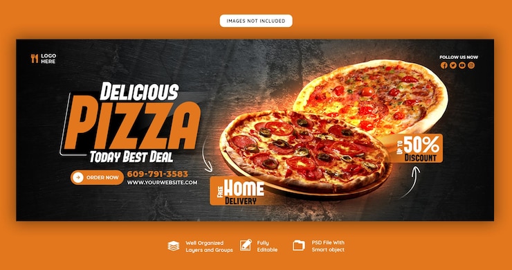 PSD grátis menu de comida e deliciosa pizza facebook capa modelo de banner