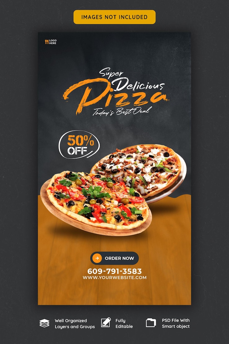 PSD grátis menu de comida e deliciosa pizza instagram e modelo de história do facebook