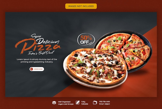 Menu de comida e modelo de banner da web de pizza deliciosa