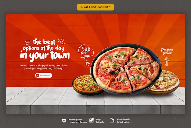 Menu de comida e modelo de banner da web de pizza deliciosa