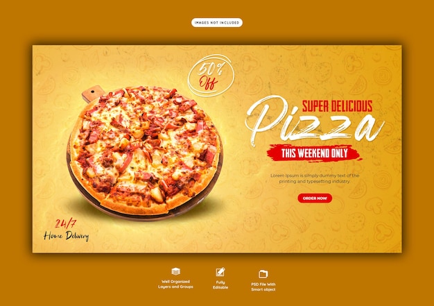 Menu de comida e modelo de banner da web de pizza deliciosa