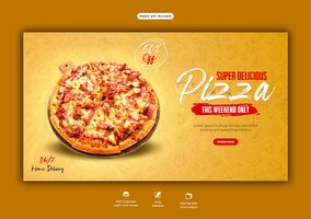 Menu de comida e modelo de banner da web de pizza deliciosa