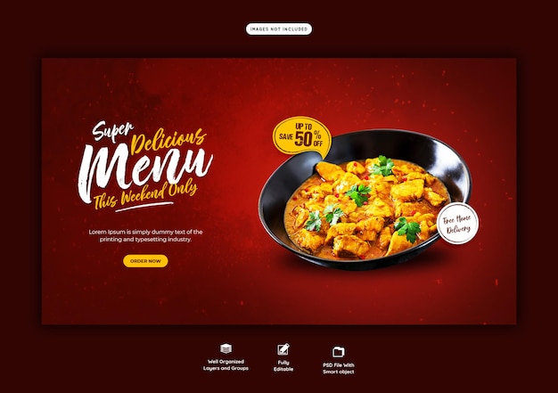 PSD grátis menu de comida e modelo de banner da web de restaurante