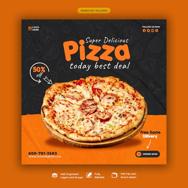 PSD grátis menu de comida e modelo de banner de mídia social de pizza deliciosa