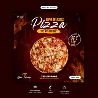Menu de comida e modelo de banner de mídia social de pizza deliciosa