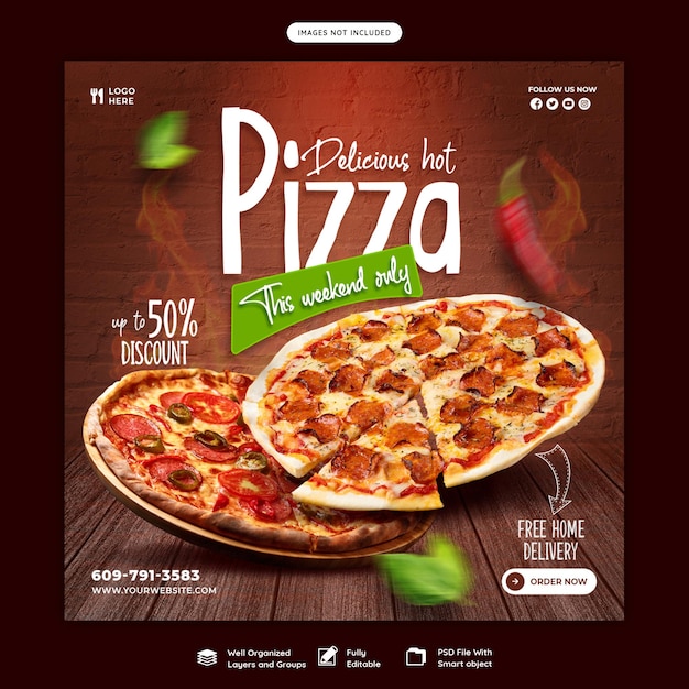 PSD grátis menu de comida e modelo de banner de mídia social deliciosa pizza