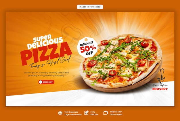 PSD grátis menu de comida e modelo de banner de mídia social deliciosa pizza