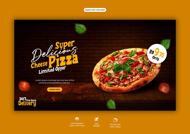 PSD grátis menu de comida e modelo de banner deliciosa pizza web