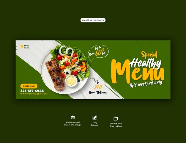 Menu de comida e modelo de capa do Facebook de restaurante