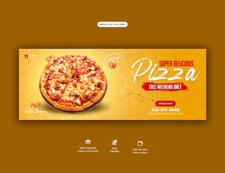 PSD grátis menu de comida e pizza deliciosa modelo de banner de capa do facebook