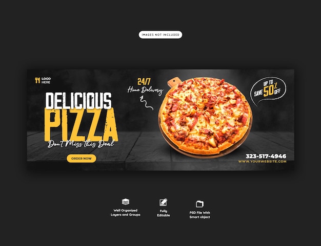 PSD grátis menu de comida e pizza deliciosa modelo de banner de capa do facebook