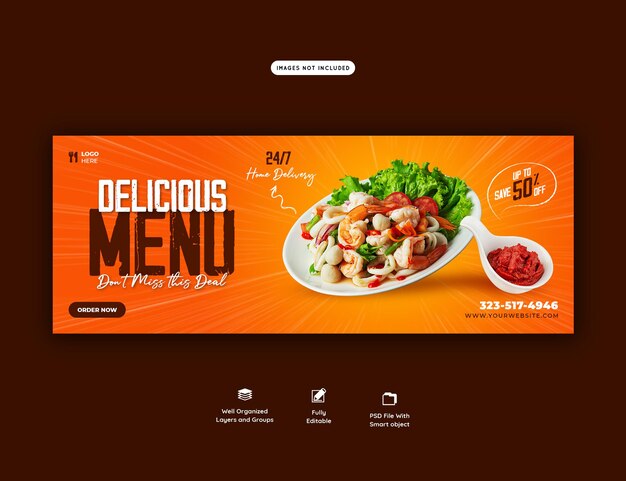 Menu de comida e restaurante modelo de capa do Facebook