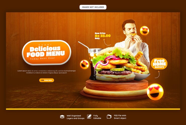PSD grátis menu de comida e restaurante web modelo de banner