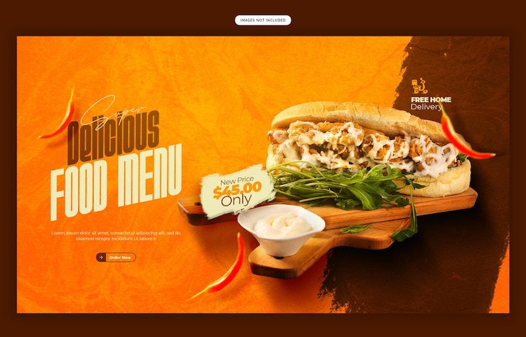 PSD grátis menu de comida e restaurante web modelo de banner