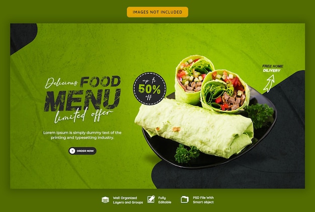 PSD grátis menu de comida e restaurante web modelo de banner