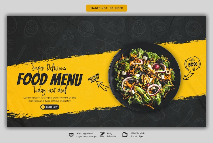 PSD grátis menu de comida e restaurante web modelo de banner