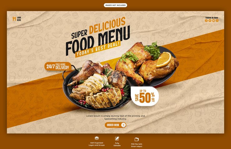 PSD grátis menu de comida e restaurante web modelo de banner