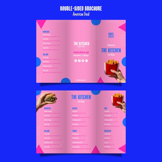 PSD grátis menu de cozinha brochura dupla face