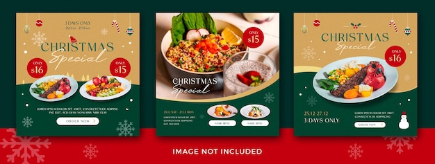 PSD grátis menu de feliz natal e modelo de banner quadrado de restaurante premium psd