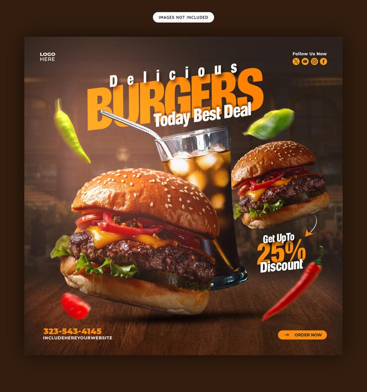 PSD grátis menu de hambúrguer e comida delicioso banner de mídia social ou modelo de postagem no instagram