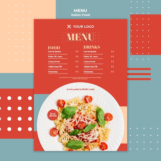 PSD grátis menu de modelo de comida italiana