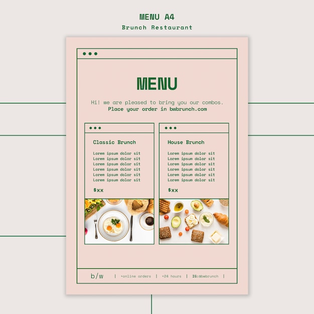 Menu de modelo de restaurante de brunch