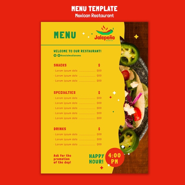 PSD grátis menu de restaurante mexicano