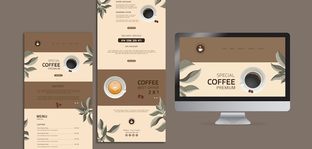 PSD grátis menus de café com computador