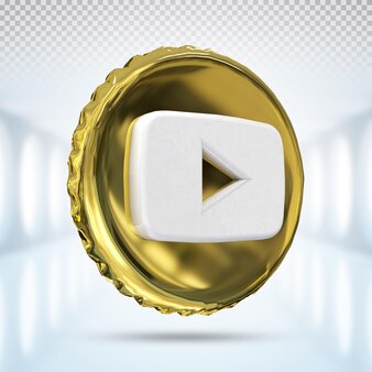 Mídia social 3d ícone do logotipo do youtube em ouro de cor de estilo moderno