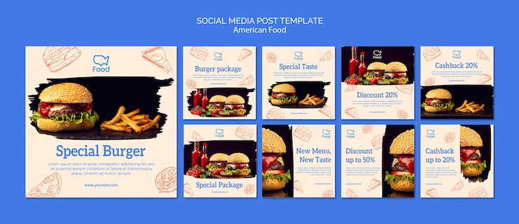 PSD grátis mídia social postar modelo com comida americana