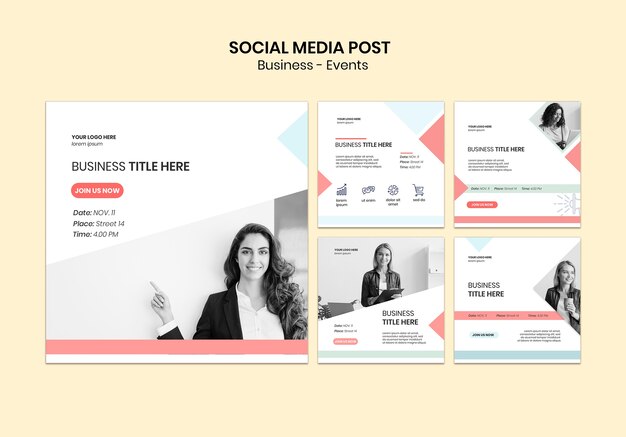 Mídia social postar pacote de negócios