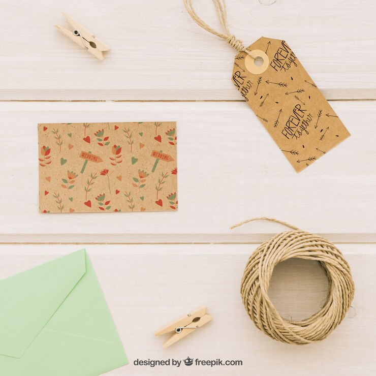 PSD grátis mock up design com cartão de casamento, complementos e acessórios