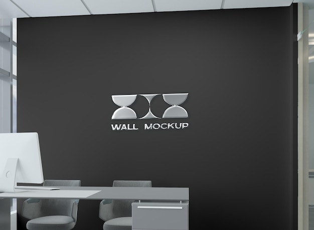 Mocku do logotipo da parede do escritório