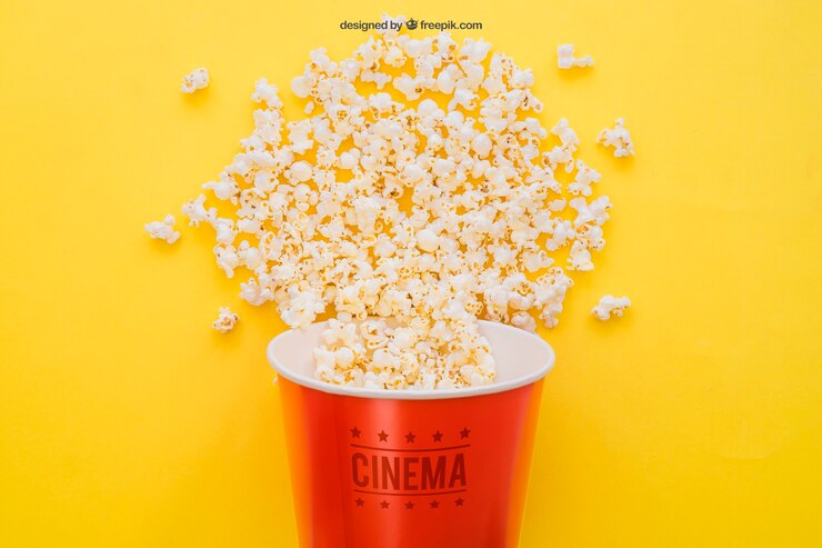 PSD grátis mockup de filme com balde de pipoca