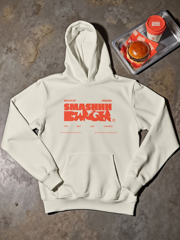 PSD grátis mockup de moletom branco com hambúrguer