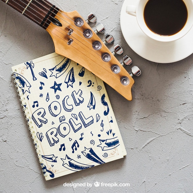 PSD grátis mockup musical com guitarra