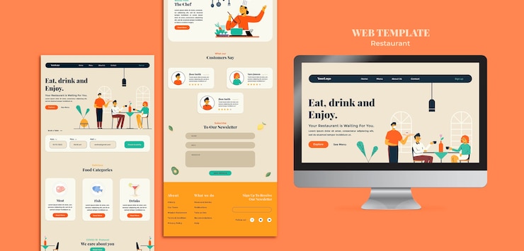 PSD grátis modelo colorido de site de restaurante