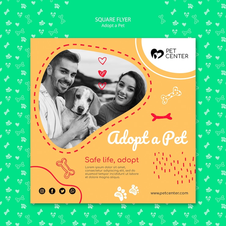 PSD grátis modelo com adotar um design de folheto para animais de estimação
