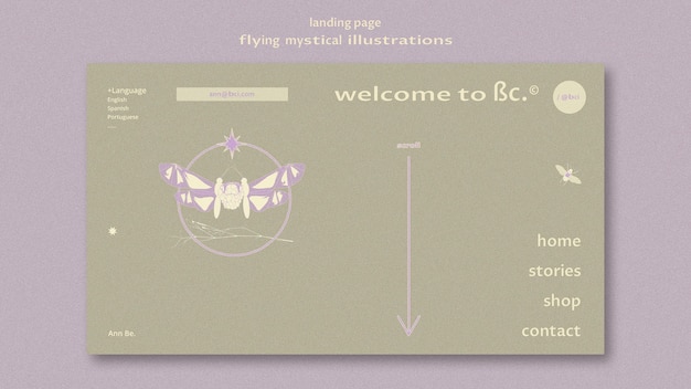 PSD grátis modelo da web da página de destino de mariposa mística voadora