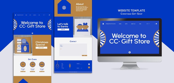PSD grátis modelo da web de loja de presentes azul e dourado
