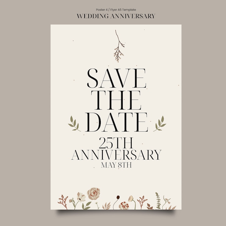 PSD grátis modelo de aniversário de casamento floral