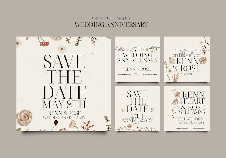 PSD grátis modelo de aniversário de casamento floral