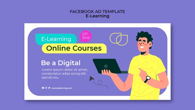 Modelo de anúncio de facebook de e-learning de design plano